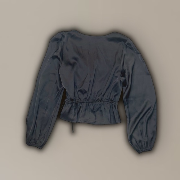 NWT Abercrombie & Fitch Black Satin Wrap Front Blouse Size XS - Picture 8 of 9